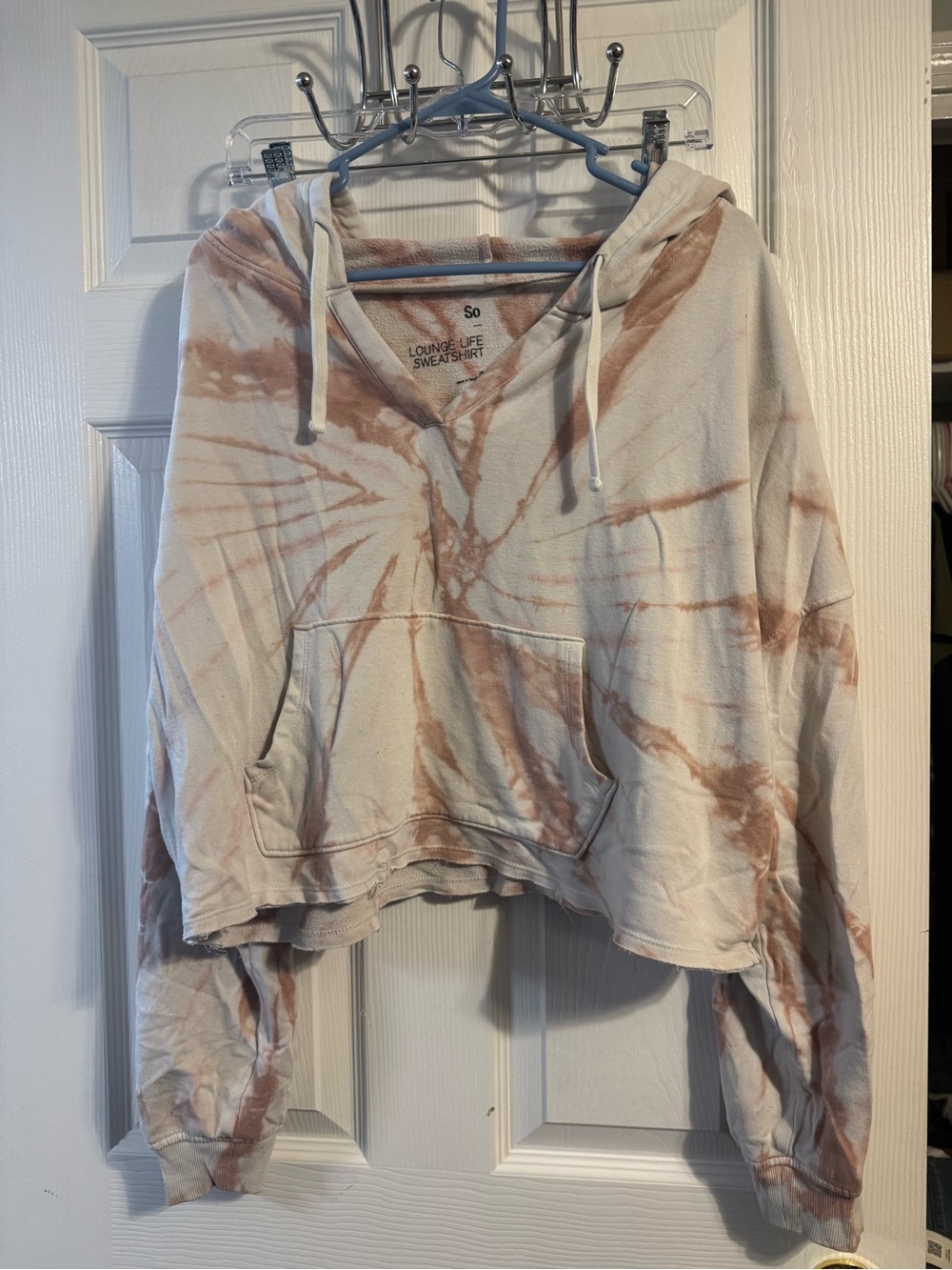 SO Tie-Dye Cropped Hoodie - Cream & Brown